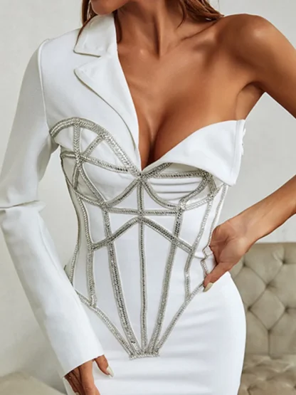 Single Sleeve Sparkly Beading Dress - Image 6