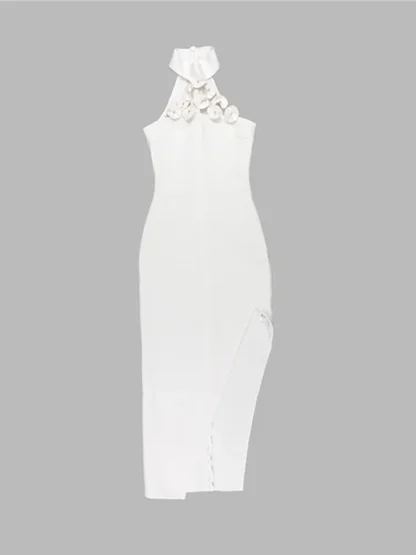 Triangle Floral Halter White Dress - Image 4