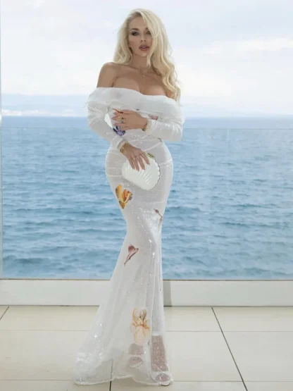 Backless Sequins White Evening Dress - Image 2
