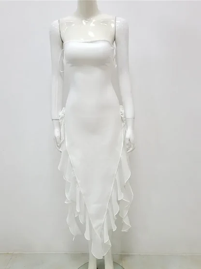 Strapless Ruffle Mesh Elegant Dress - Image 4