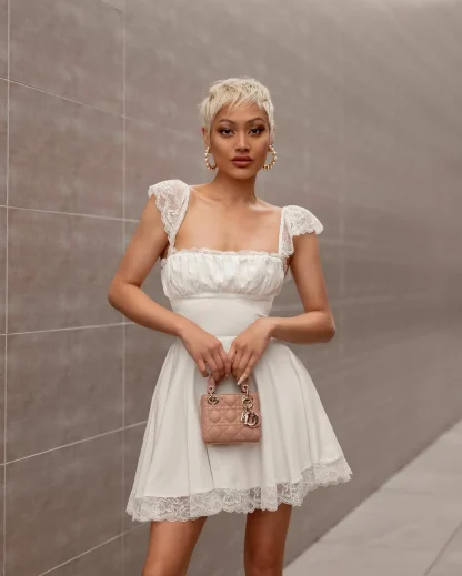 Chic Lace Strap White Dress - Image 2