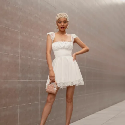 Chic Lace Strap White Dress - Image 3